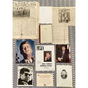 JFK Ephemera Lot -  Newspapers, Life Magazine, Memorial, Jackie O. Book Oswald